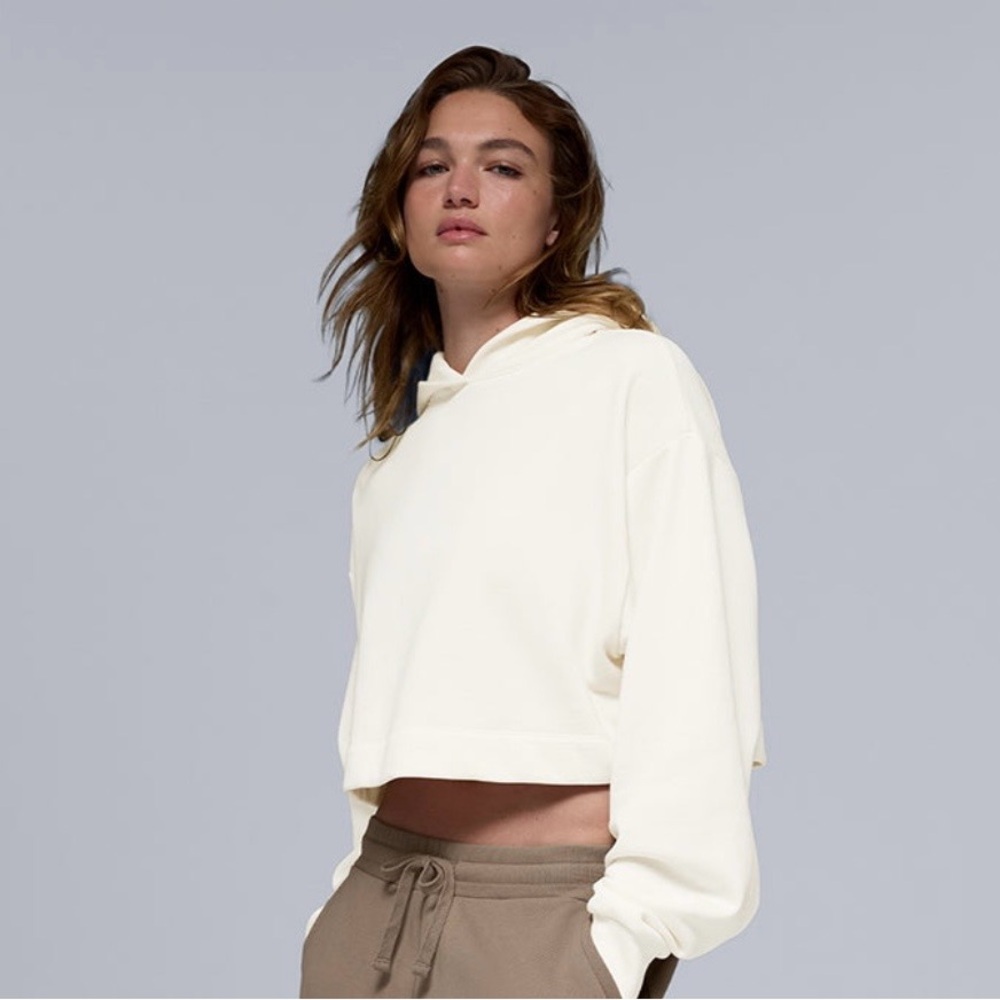 Alo Bae Cropped Ivory Hoodie - Women's Lightweight Pullover